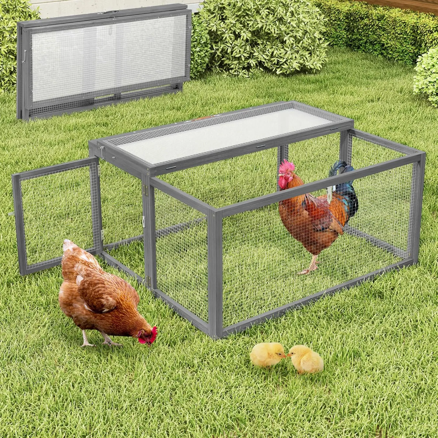 

Portable Chicken Coop Rabbit Hutch UV Proof Panel Garden Stakes Brooder Box Folding Cage Indoor Outdoor Top Side Openable Doors