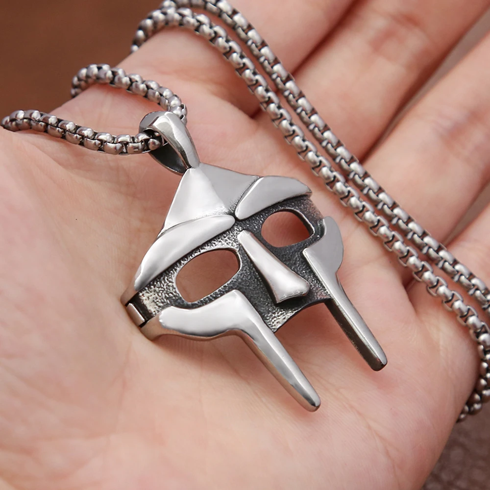 Fashion Vintage MF DOOM Mask Pendant Necklace Punk Hip Hop 316L Stainless Steel Skull Pendant for Men Jewelry Gift Dropshipping