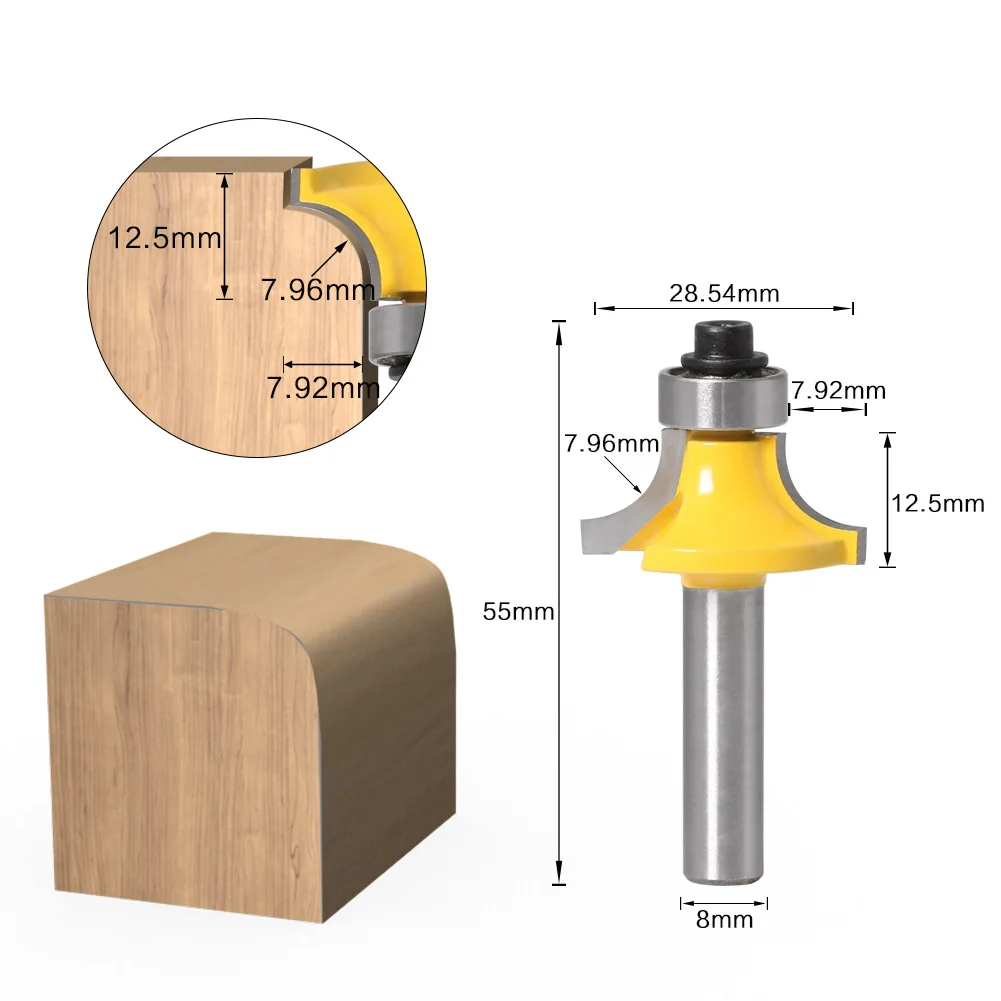 1PC 8MM Shank Milling Cutter Wood Carving Corner Round Over Router Bit with Bearing Milling Cutter Woodworking Tungsten Carbide