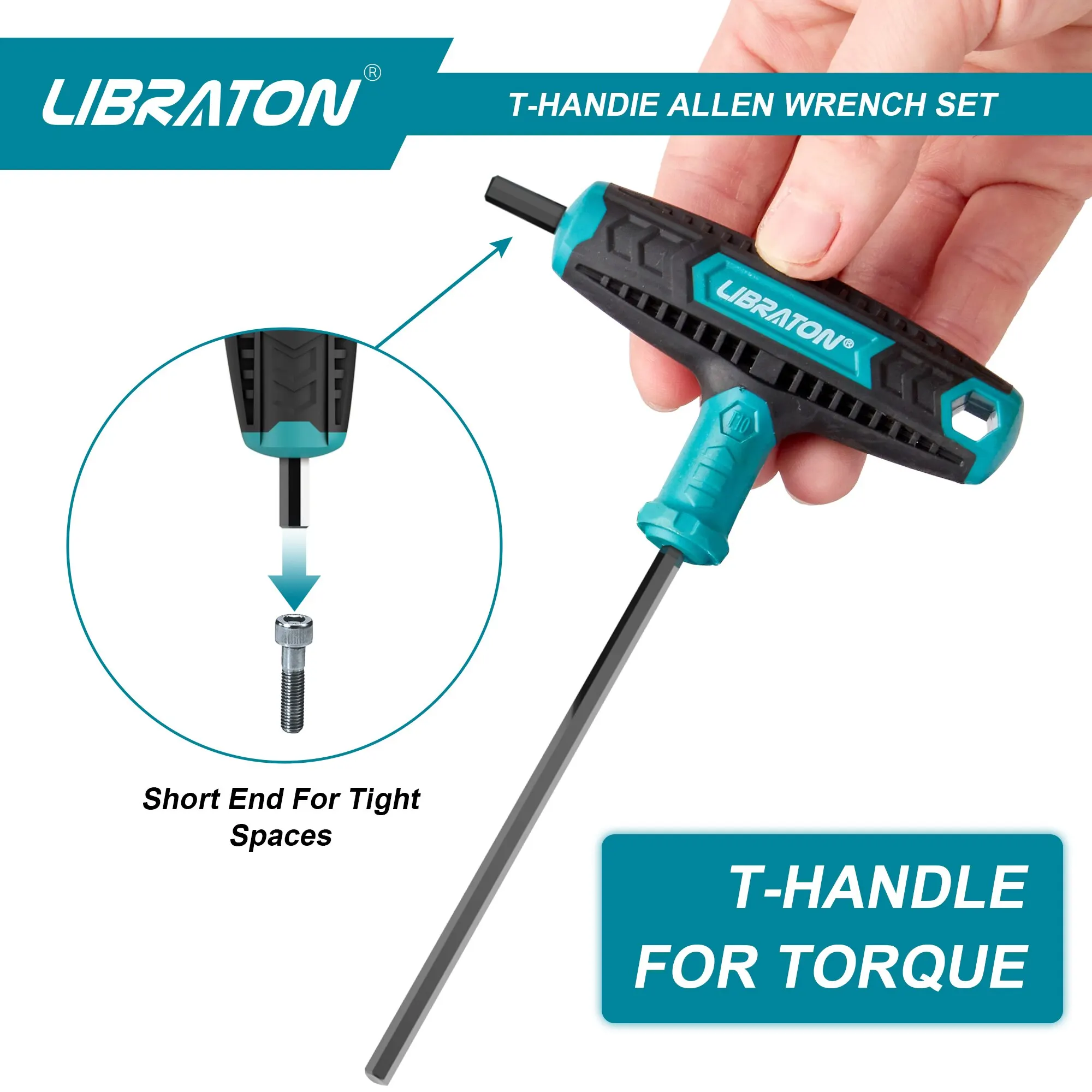 Libraton T 핸들 알렌 렌치 세트, T 핸들 육각 키 세트, 양단 및 모따기 팁 디자인, 자동차 자전거 수리 도구, 2.5mm-10mm, 7 개