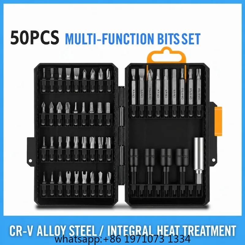 50PCS Impact Driver Bit Set Phillips Slotted Square Hex Screwdriver Bits Power Drill Repair Tool Kit Magnetic Bit Accessories