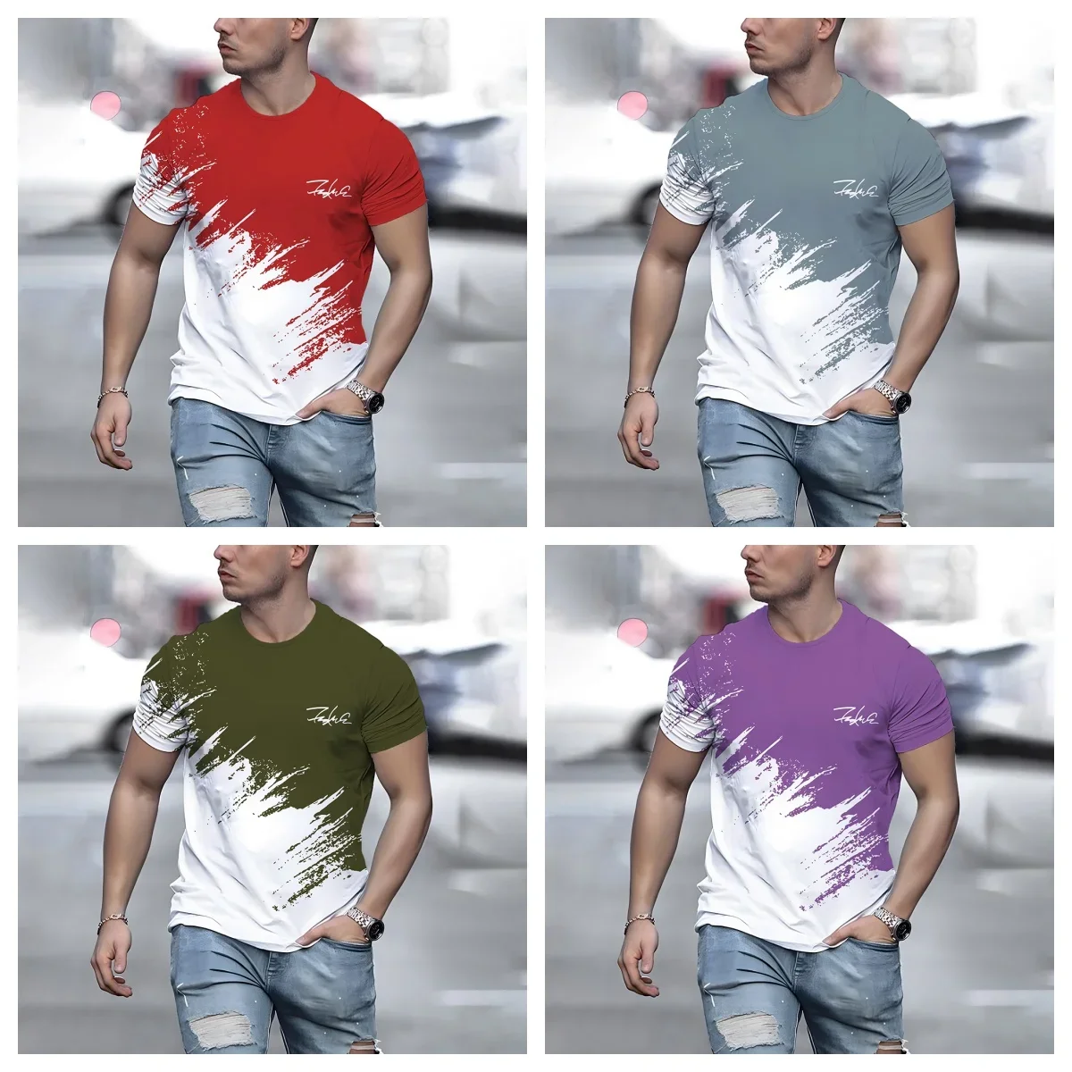 

Летняя мужская футболка, повседневная свободная футболка с круглым вырезом, модная футболка с контрастным принтом для мужчин, забавная 3D футболка, уличный тренд, мото