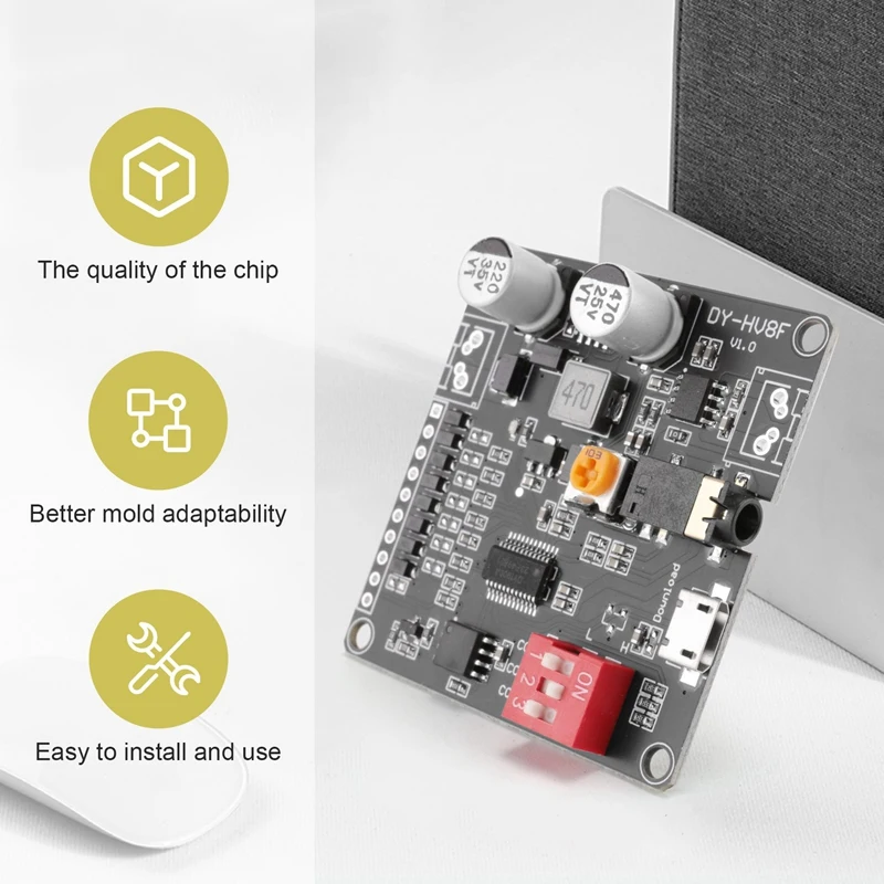 Módulo de reprodução de voz 12V/24V Reprodução de controle de porta serial 10W/20W Módulo de voz HV8F