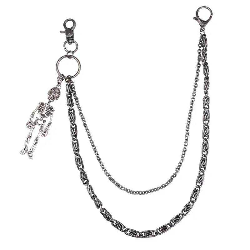 652F Metall Jeans Kette mit Schädel Anhänger Charme Taille Kette Für Mode Punk Rock Hiphop Straße Tragen Taille Zubehör