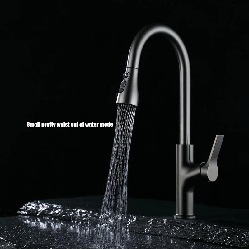 Gun Gray Kitchen Can Pull 360° Rotation Three Functions Out Of the Washing Fruit And Vegetable Basin Cold And Hot Water Faucet