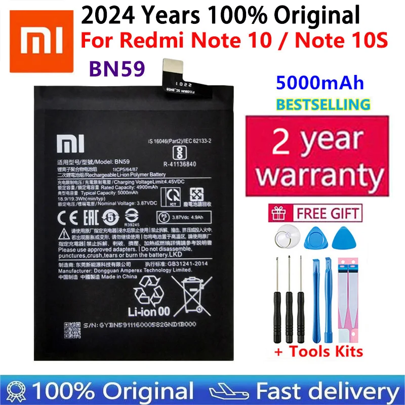 2024 Years 100% Original High Quality New BN59 5000mAh Battery For Xiaomi Redmi Note10 Note 10 10S Batteries Bateria Tools