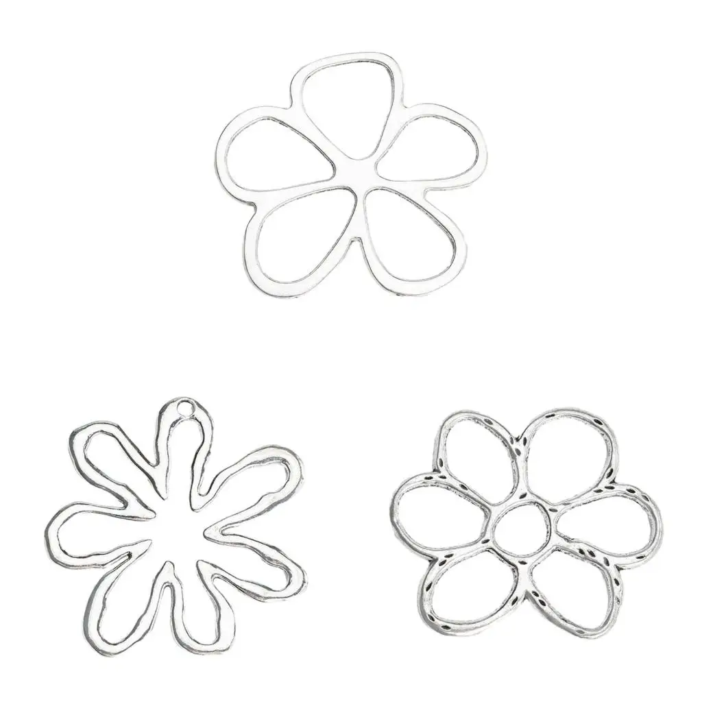 Silver Necklace Retro Irregular Flower Charm for DIY Earring Necklace Hollow Flower Beads Jewelry Making Craft