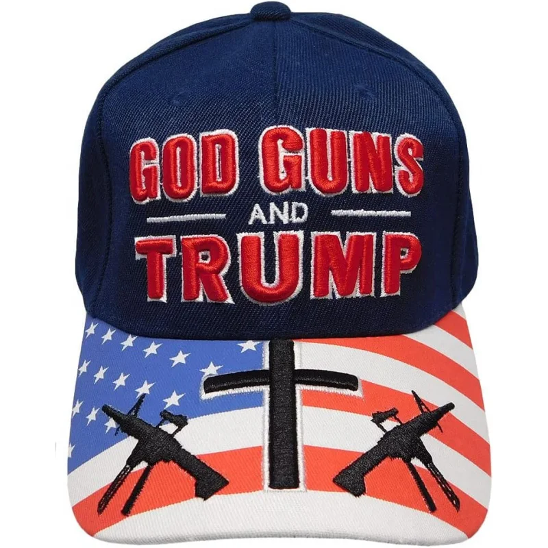 

God Guns and Trump USA Flag Bill Rifles Cross Navy Blue Polyester Adjustable Embroidered Baseball Ball Cap