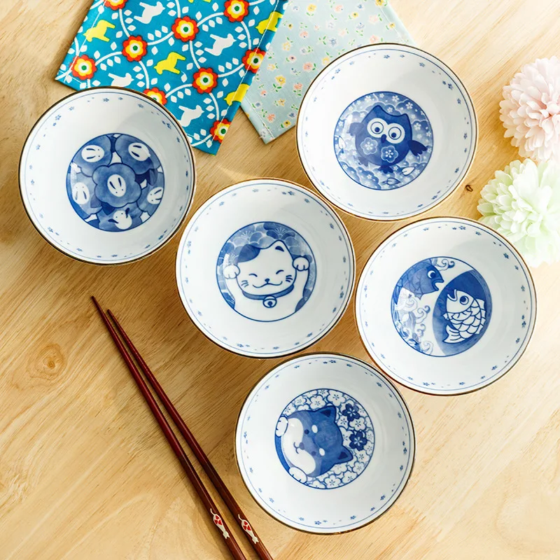 2023 Cartoon Ceramic Bowl Underglaze Japanese Ceramic Rice Bowl Tableware Ceramic Mixing Bowl Japanese Rice Bowl Noodle Bowl