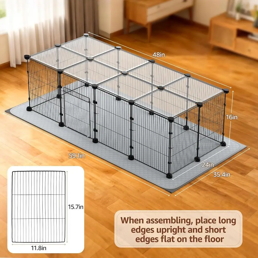 

Вольер для мелких животных на 20 панелей с водонепроницаемым дном и 2 моющимися пеленками для использования в помещении, подходит для морских свинок, кроликов
