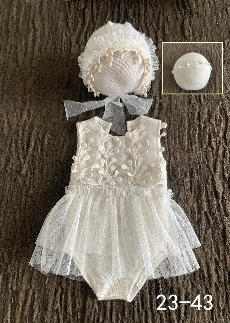 Newborn Photography Lace Clothing Headband+HAT+Dress 3 Pcs/Set Studio Infan Shooting Costume Female Baby Photo Props Accessories