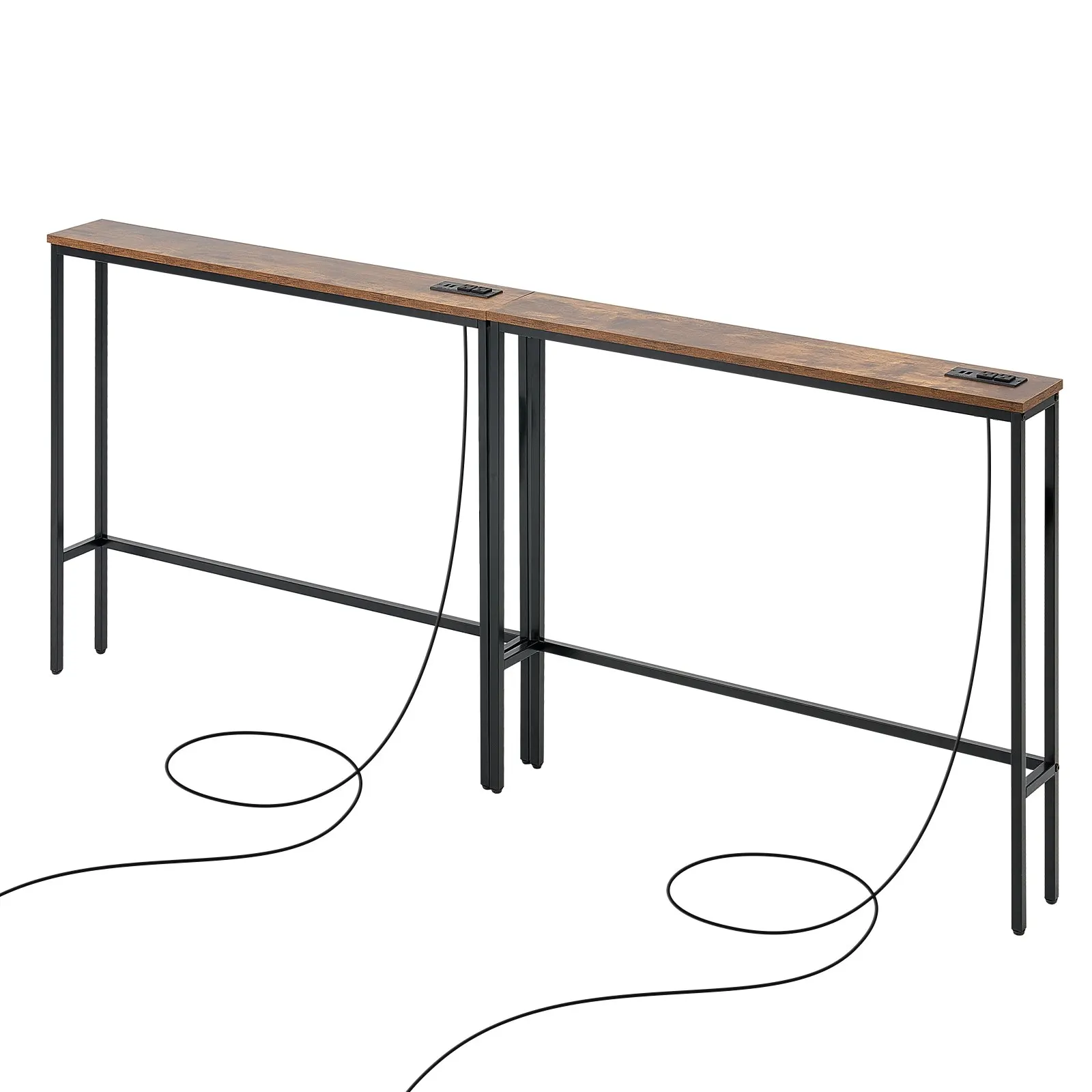 

Narrow Console Table, 2 Pack Behind Couch Table With Power Outlets, 1-Tier Long Entryway Table, Narrow Sofa Table With Metal