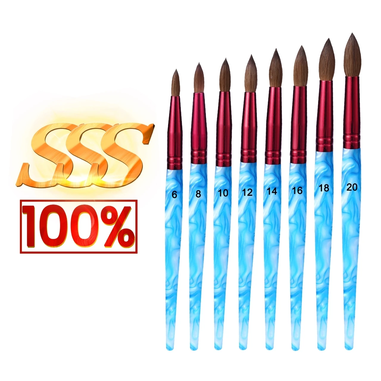 RolinStar SSS quality 100% Kolinsky content Acrylic dipping powder Blue marble penholder Round Shaped nail brush mink Master