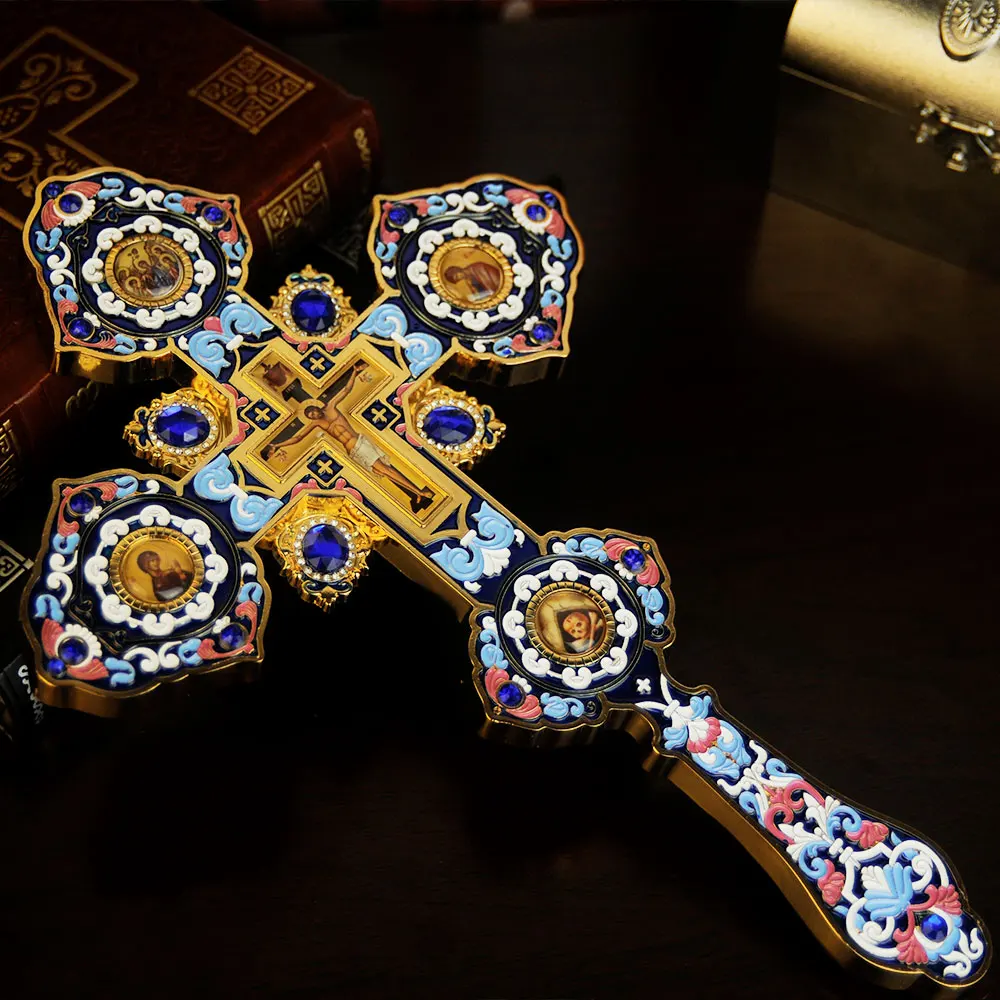 HTISOK Orthodoxes Kreuz Jesus-Kreuz Religiöses Handkreuz aus Zinklegierung, vergoldet, religiöses Geschenk, Familien-Gebets-Eckdekoration – Detail 5