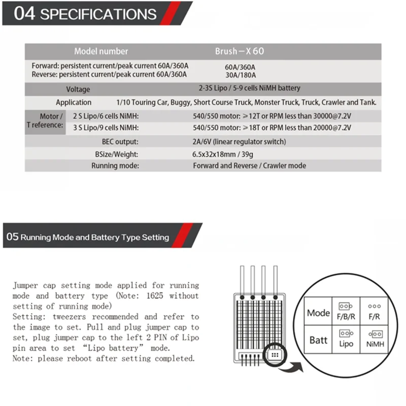 JY-60A Waterdicht Geborsteld ESC Voor 1/10 RC Crawler Tamiya Traxxas TRX4 Axiale Scx10 Vervanging