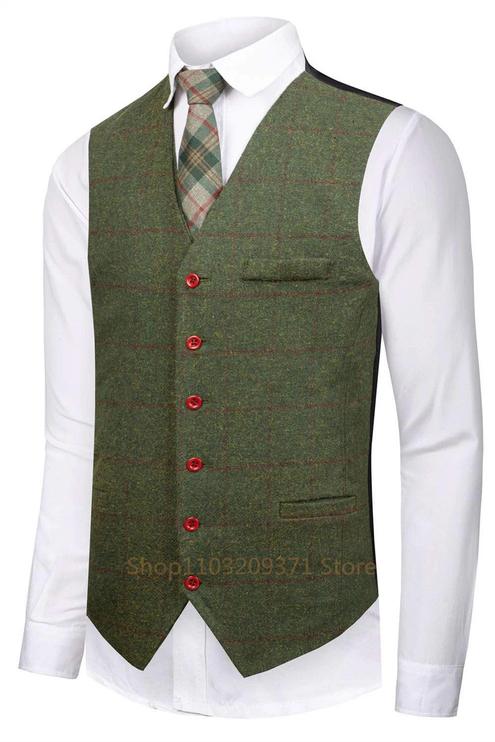 Abiti da uomo verdi abiti in Tweed scozzese per uomo tre pezzi smoking Vintage con risvolto Groomsmen abito da sposa invernale (Blazer + gilet +