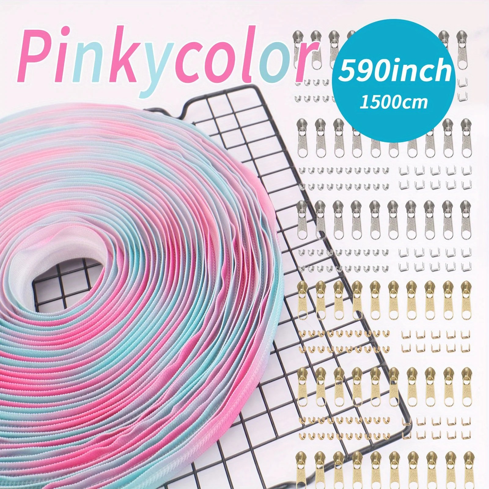 

5# Pinkycolor Nylon zipper，1500cm/590inch zipper+30 slider+60 Top-Stop+30 End-Stop