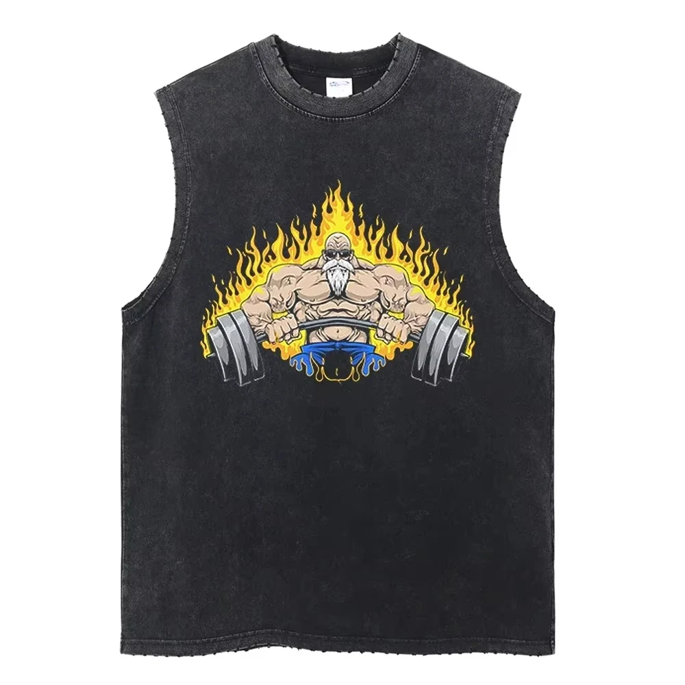 Anime Dragon Ball Stampato Canotte da uomo Estate Y2k Cotone lavato Vintage Gilet da palestra Camicie senza maniche casual da donna Steetwear