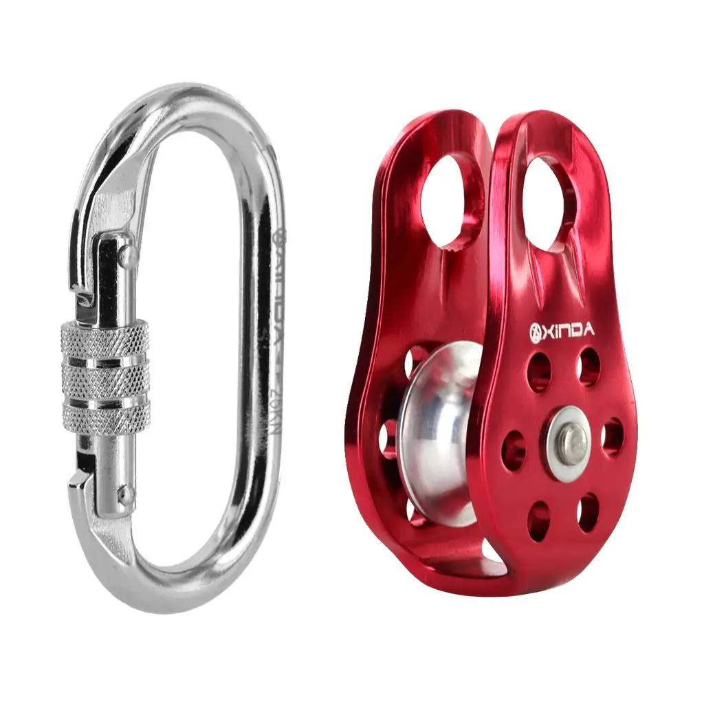 25KN Screw Locking Snap Carabiner + Arborist Climbing Aluminum Alloy Fixed Rope Pulley