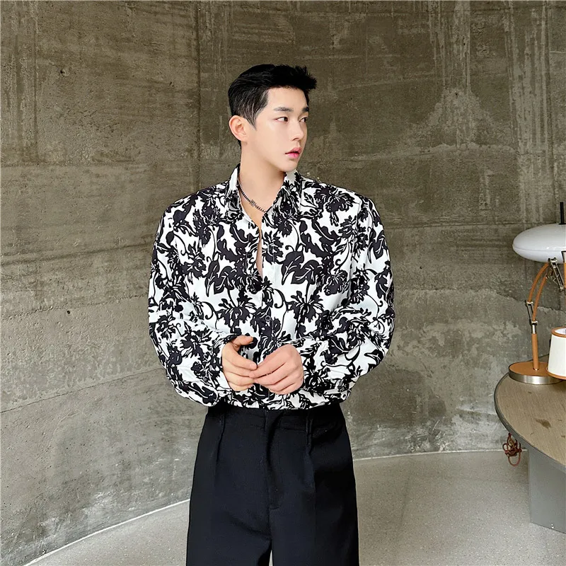 

SYUHGFA 2024 Spring New Chinese Style Shirt Men's Design Printing Long Sleeve Lapel Male Clothing Single Breasted Shirts