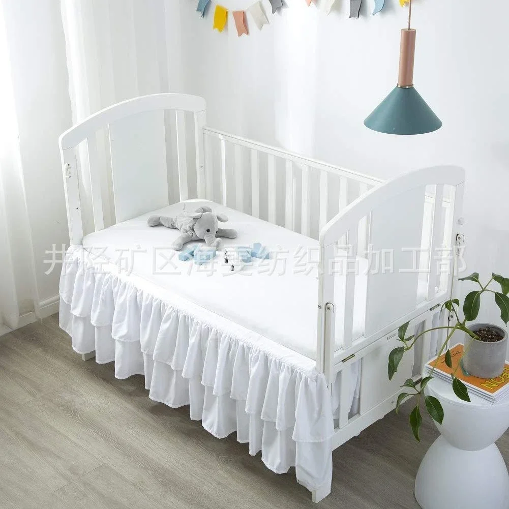 Thick 100% Egyptian Cotton 400 Thread Count Soft Breathable Pleated Ruffle Crib Bed Skirts-Fit for Standard Crib Bedding Skirts