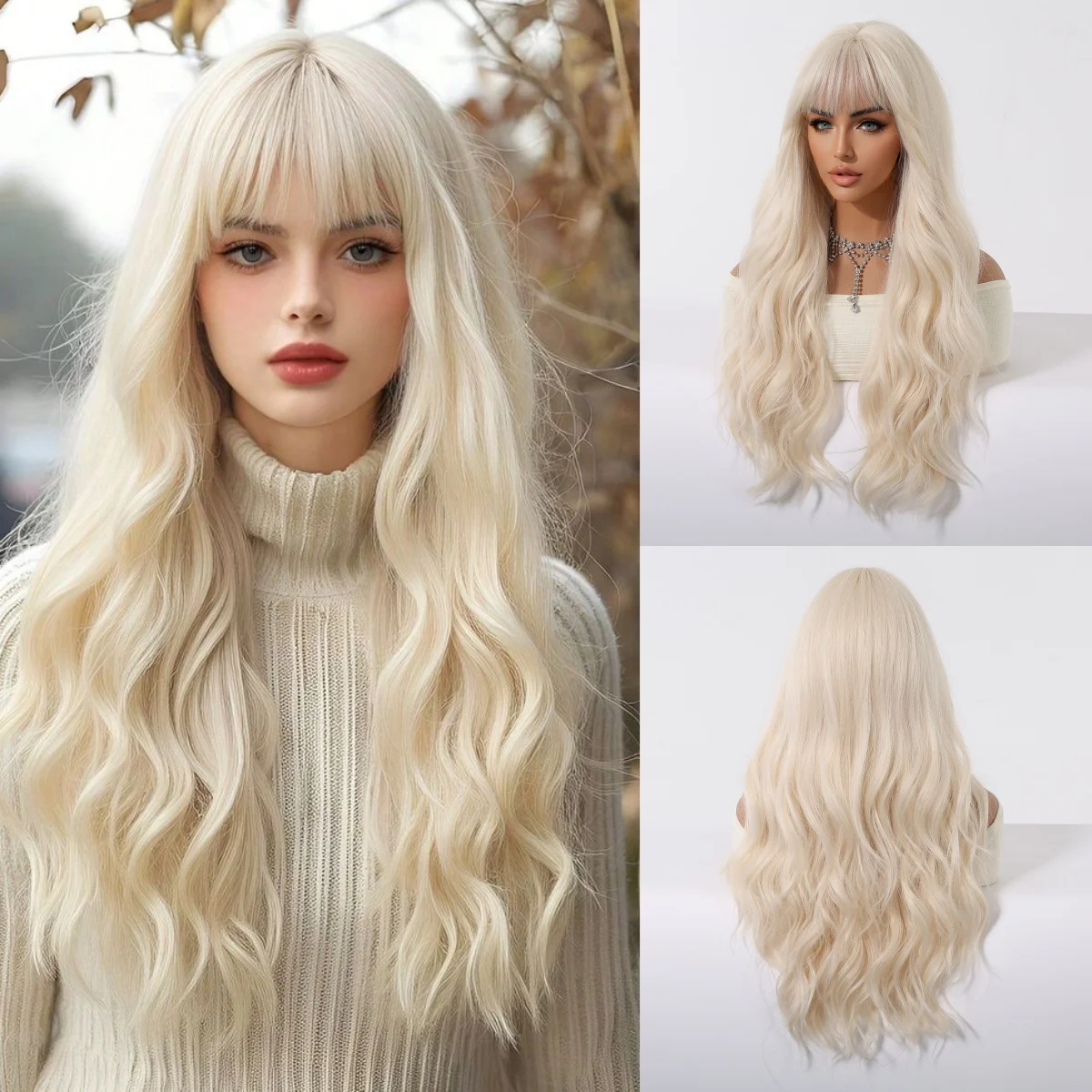

Платиновые парики из синтетических волос, длинные волнистые парики из натуральных волос с челкой для женщин, парик Лолиты для косплея, термостойкое волокно