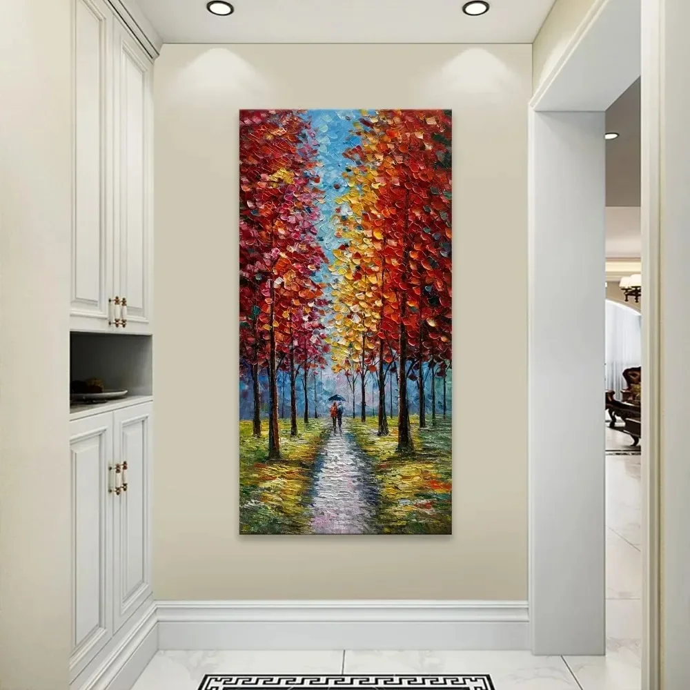 

Landscape Oil Painting Wall Decororation Home Décor Vertical Art Canvas Wall Textured Tree Abstract Contemporary Art Mural Decor