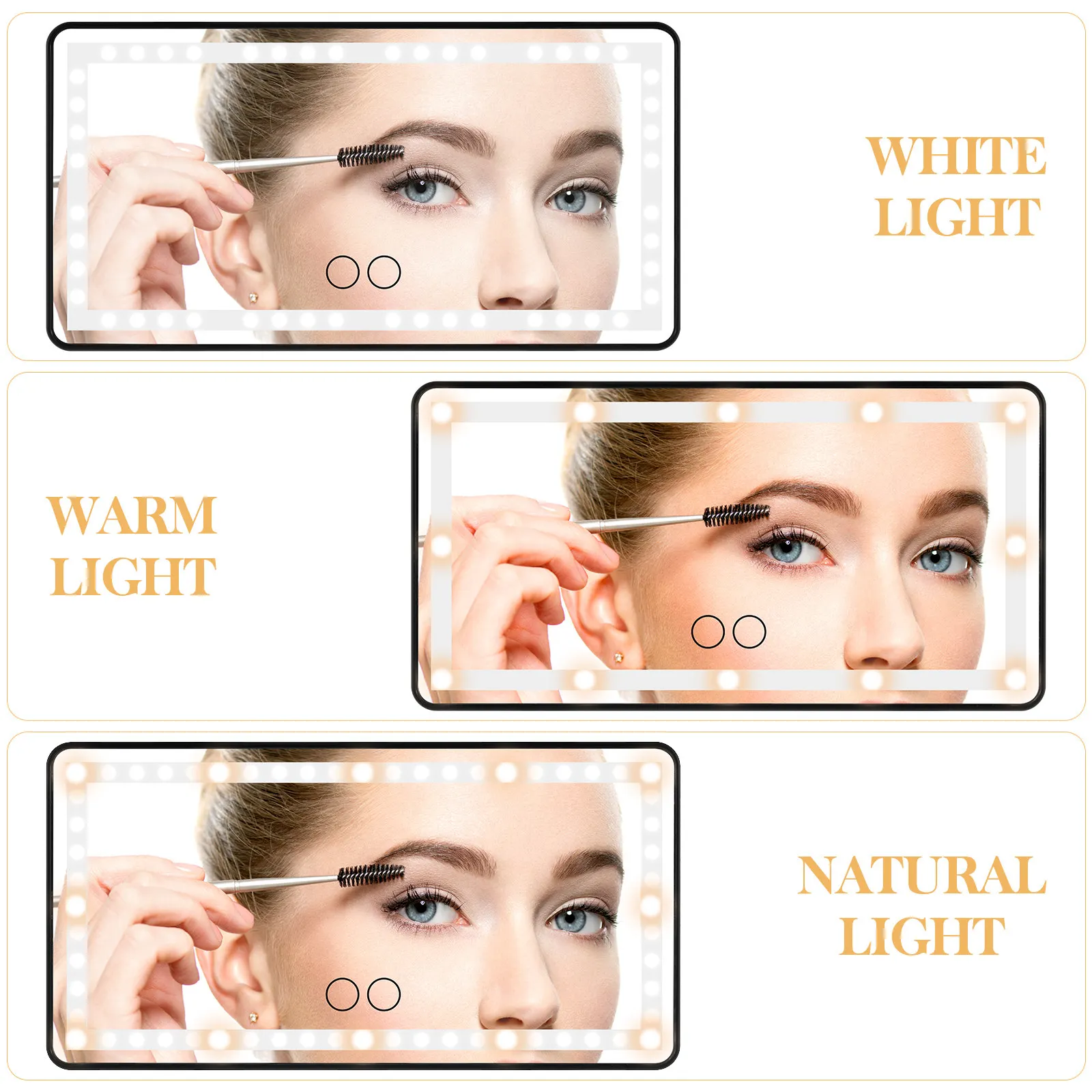 

Автомобильное зеркало с 60 светодиодами, перезаряжаемое, 3 режима освещения, сенсорное управление, USB-зарядка, эластичный ремень, для легковых авто, грузовиков, внедорожников