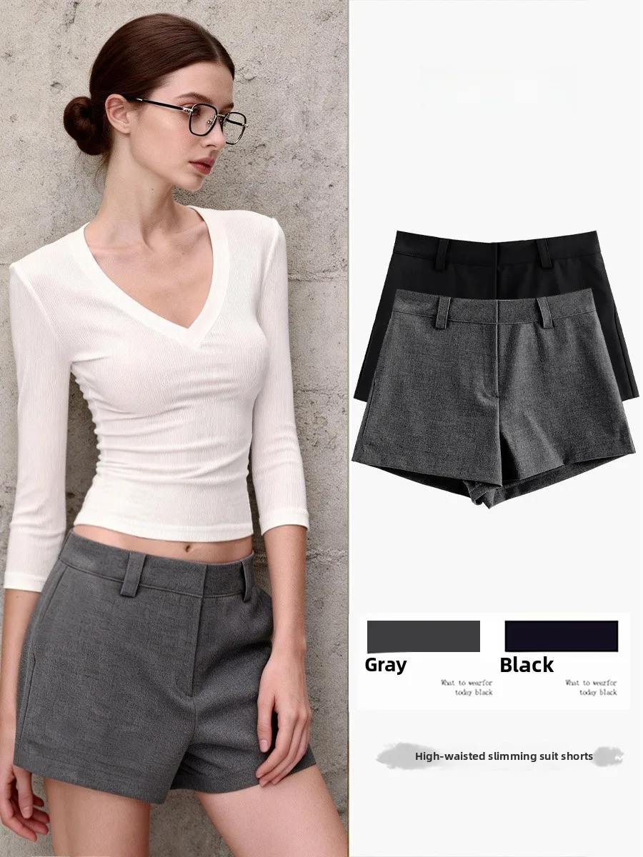 High Waist Suit Shorts Women's Summer Outdoor Wear Slimming Small Size Casual Pants Minimalist Style A-Line Pants