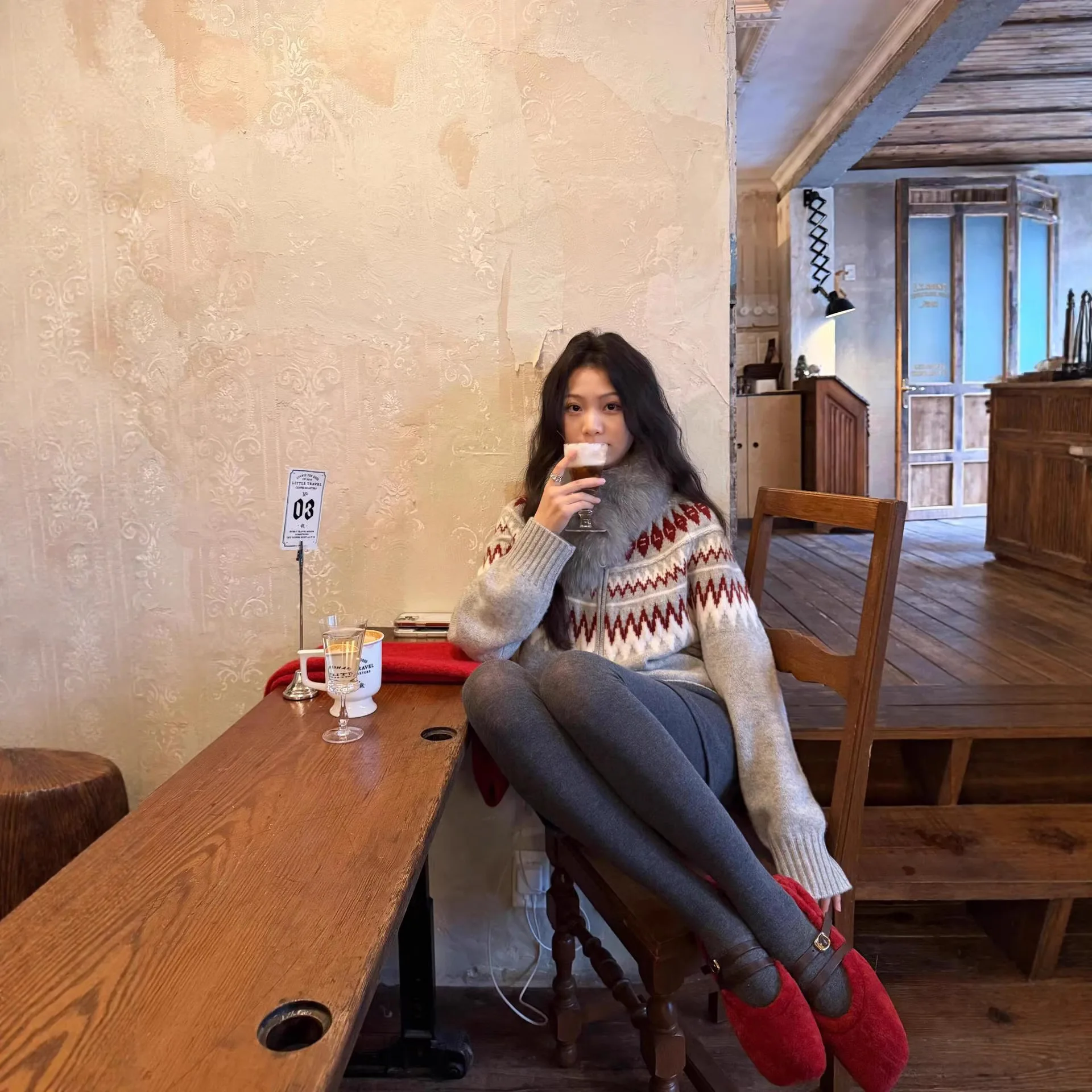 Women Vintage Fair Isle Knit Sweater Round Neck Long Sleeve Geometric Jacquard Loose Oversized Warm Pullover Autumn Winter Knitw