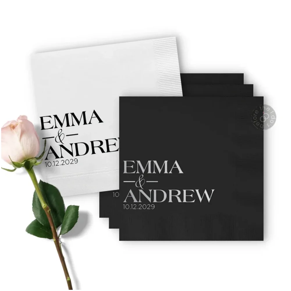 

50Pcs Custom Wedding Napkins First Names and Ampersand - Wedding Cocktail Napkins - Personalized Wedding Lunches Dinners Napkins