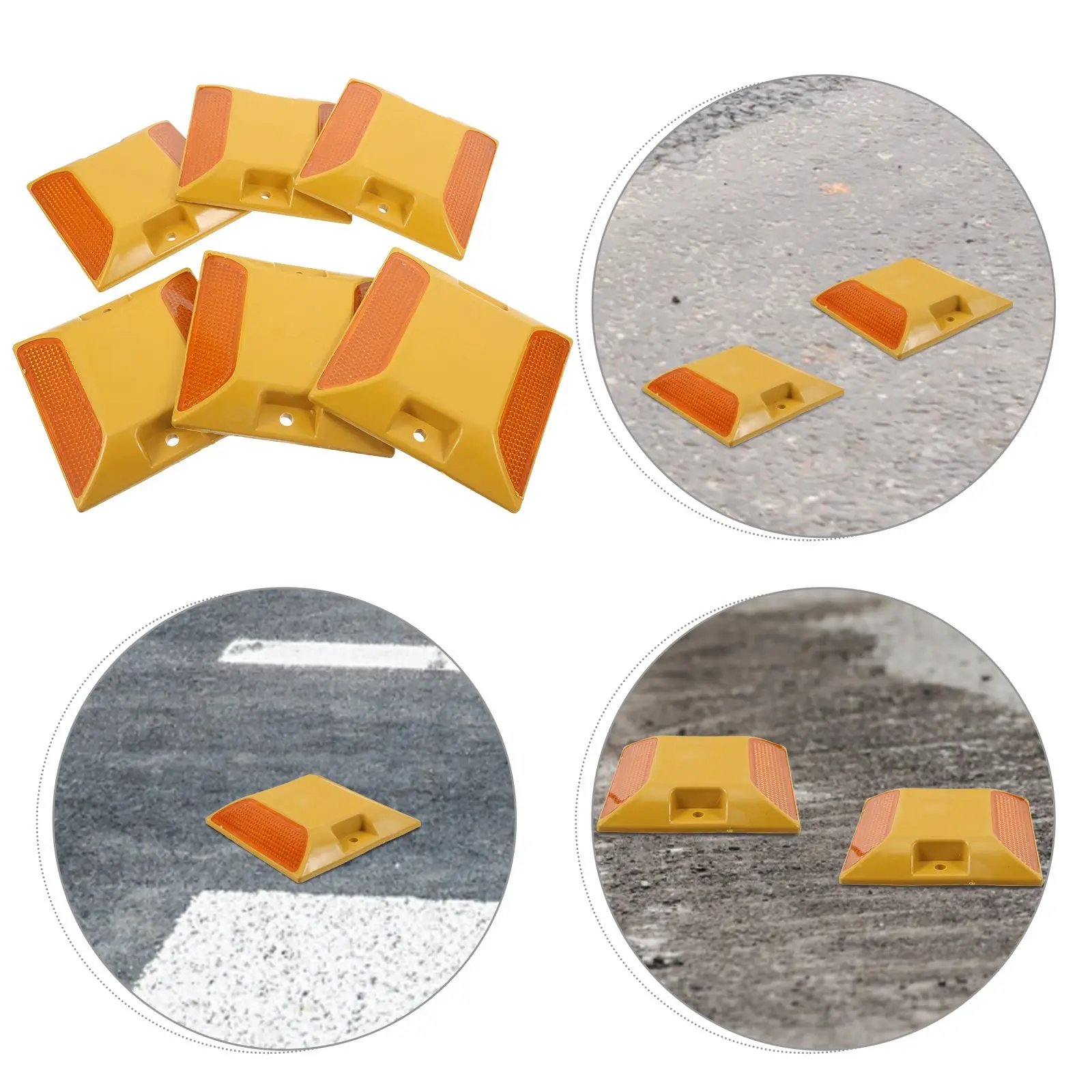 

6 Pcs Reflective Road Studs Plastic Markers Pavement Raised Night Safety Longlasting Easy Installation Driveway