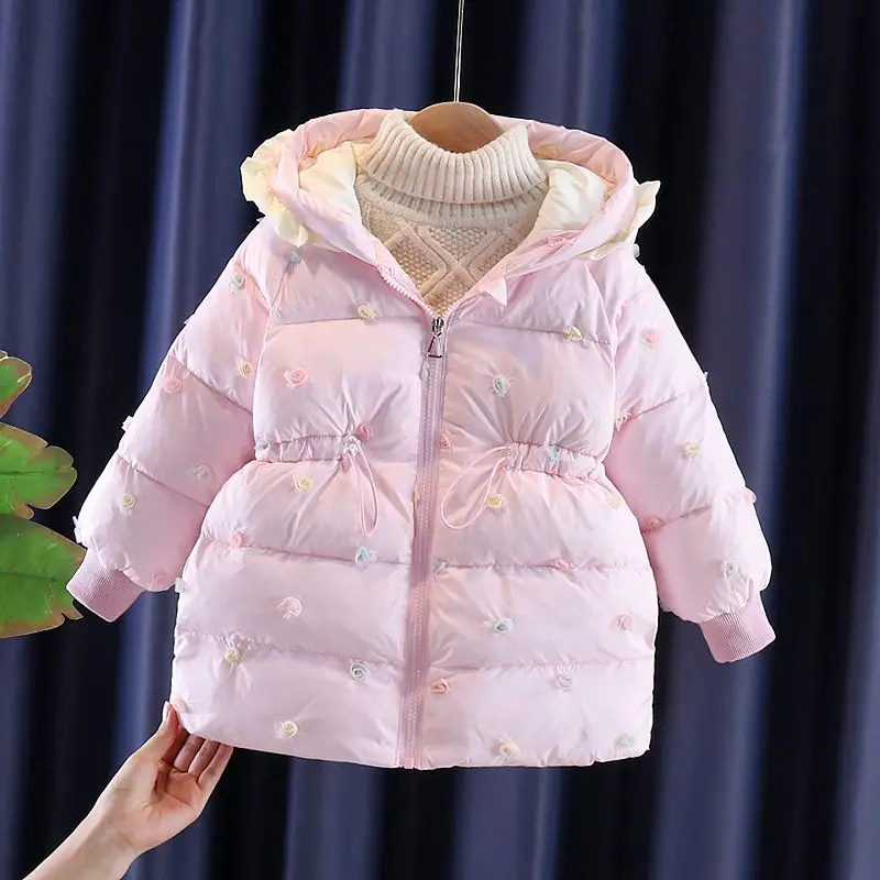 2024 New Girls Plush Thick Hooded Coats Autumn Winter Cotton Coat Children Fashion Keep Warm Clothes for Kids Outerwear TY95