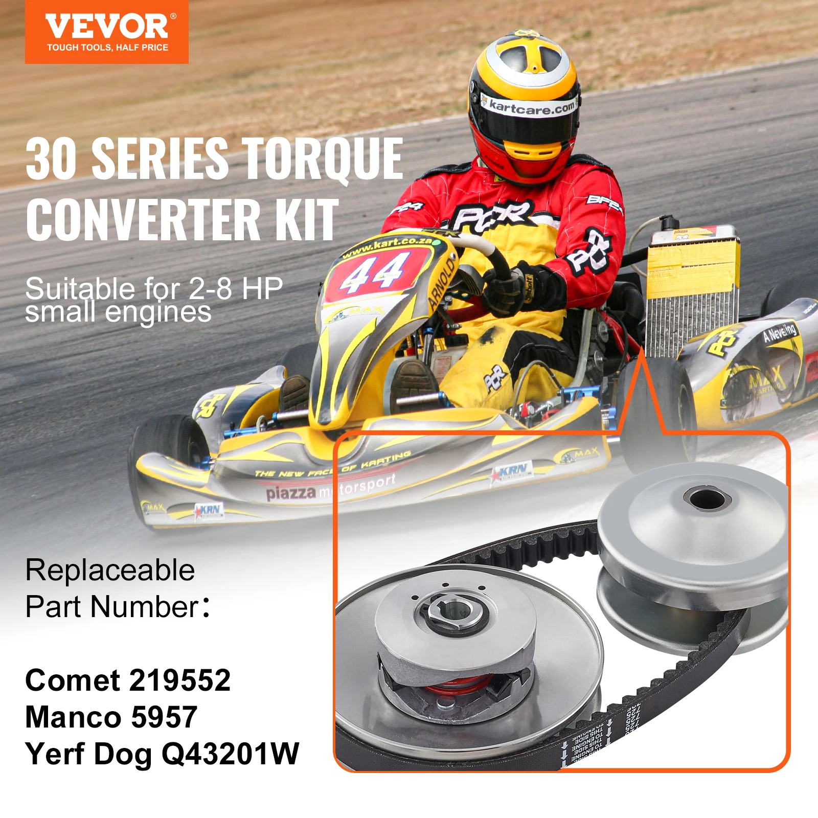 VEVOR Go-Kart Torque Converter Go-Kart Kit de embrague Serie Reemplazo de polea de conductor asimétrica con correa de transmisión Motores pequeños