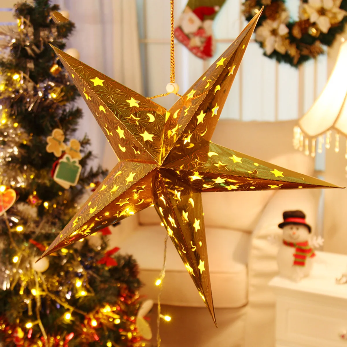 

8 PCS Hanging Star Lampshade Christmas Decor Accessories Shine Decorative Shades