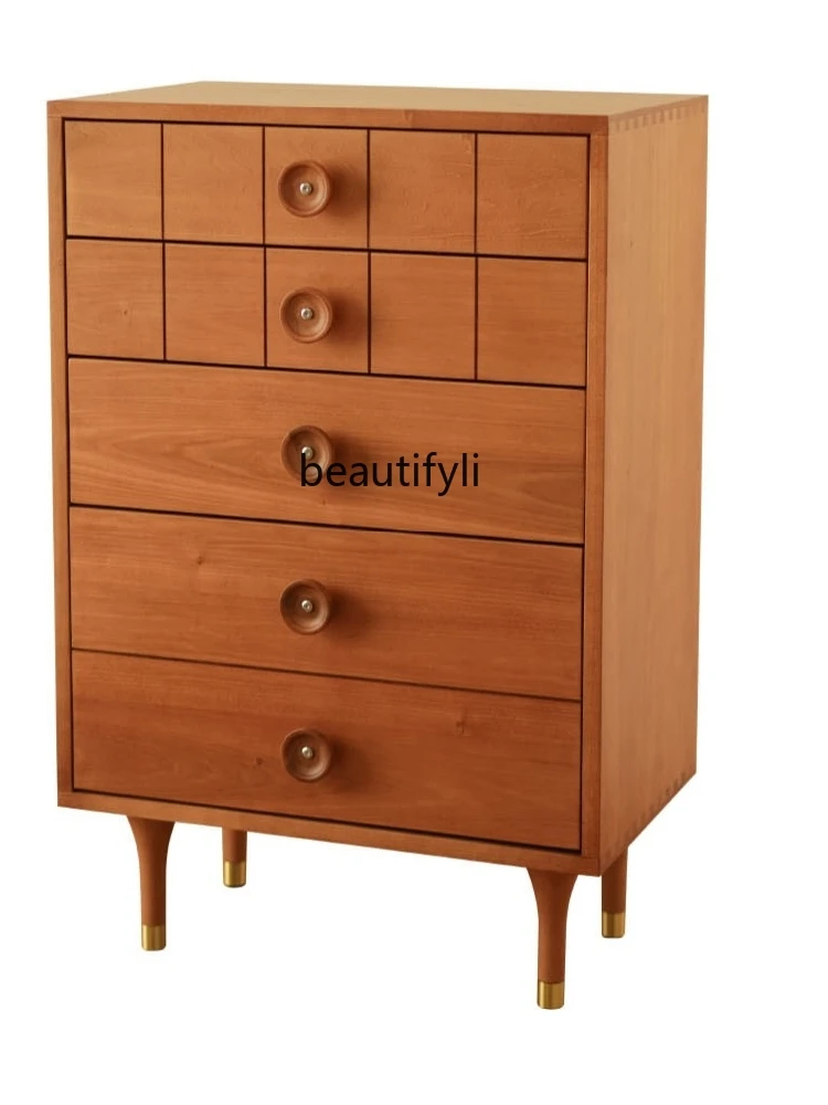 

Nordic Solid Wood Button Chest of Drawers Living Room Storage Cabinet Bedroom Bedside Table Sideboard Cabinet Modern