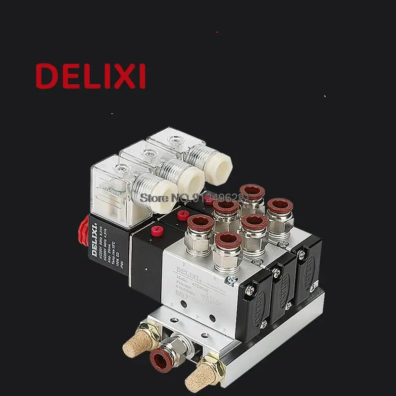 DELIXI 2 3 4 5 6 7 8 9 Stations 4V210-08 Solenoid Valve 2 Position 5 Port Aluminum Base Fitting Mufflers Set AC220V DC24V