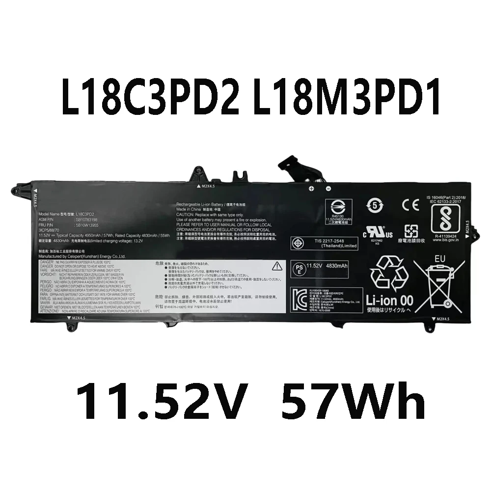 

L18C3PD2 L18M3PD1 11.52V 57W Laptop Battery For Lenovo ThinkPad T490S T495S 5B10W13878 02DL014 L18L3PD1 L18M3PD2