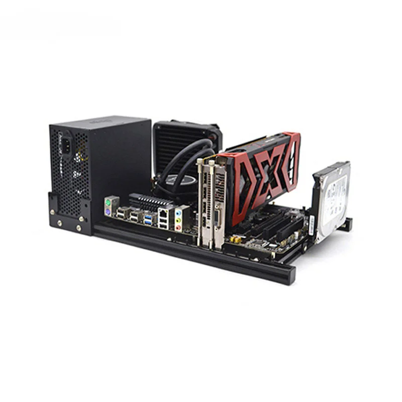 Mini caso personalizado do computador do quadro aberto itx matx atx rack de chassi horizontal, refrigerar de água diy gamer gabinete desktop