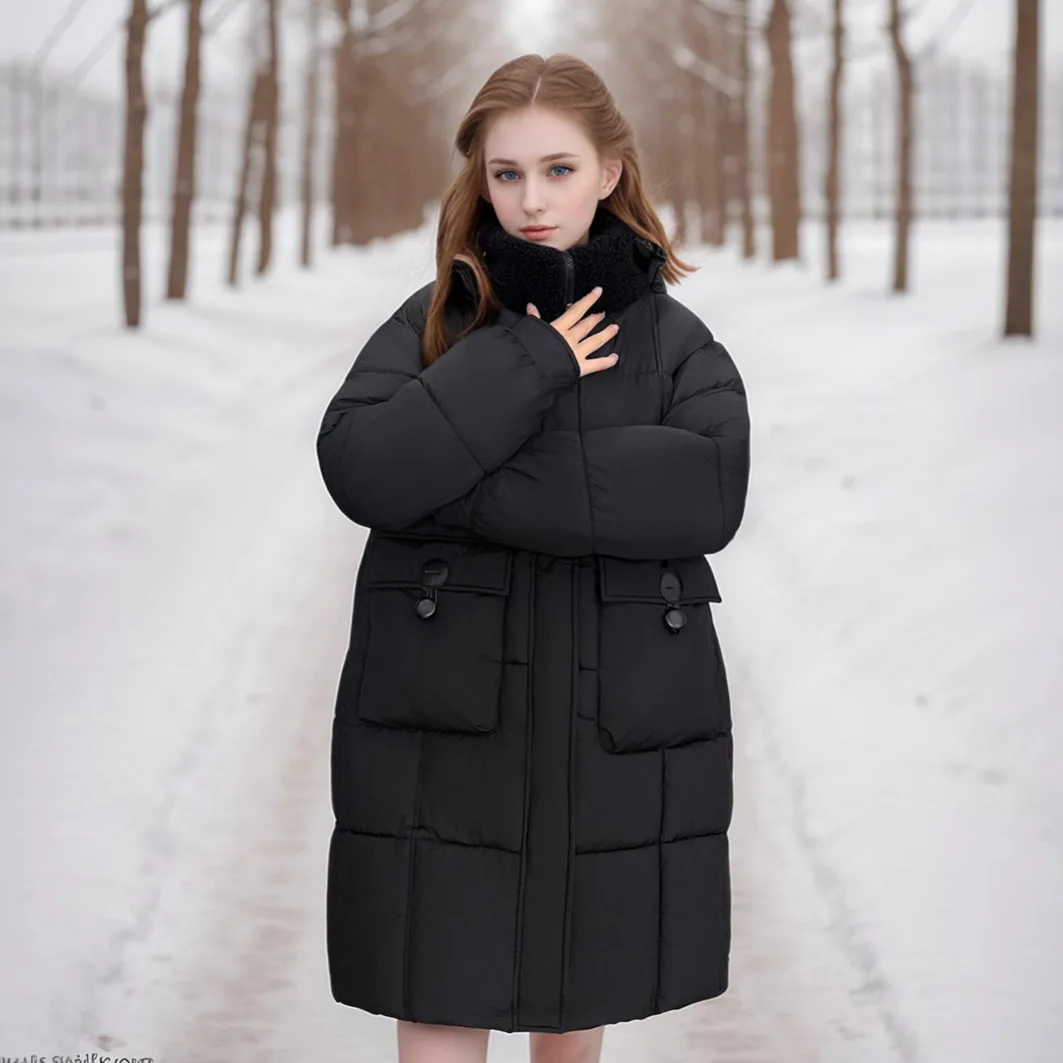 러플 여성용 겨울 파카 재킷 솔리드 빅 포켓 패치워크 루즈핏 여성용 퀼트 재킷 여성용 긴 다용도 코트