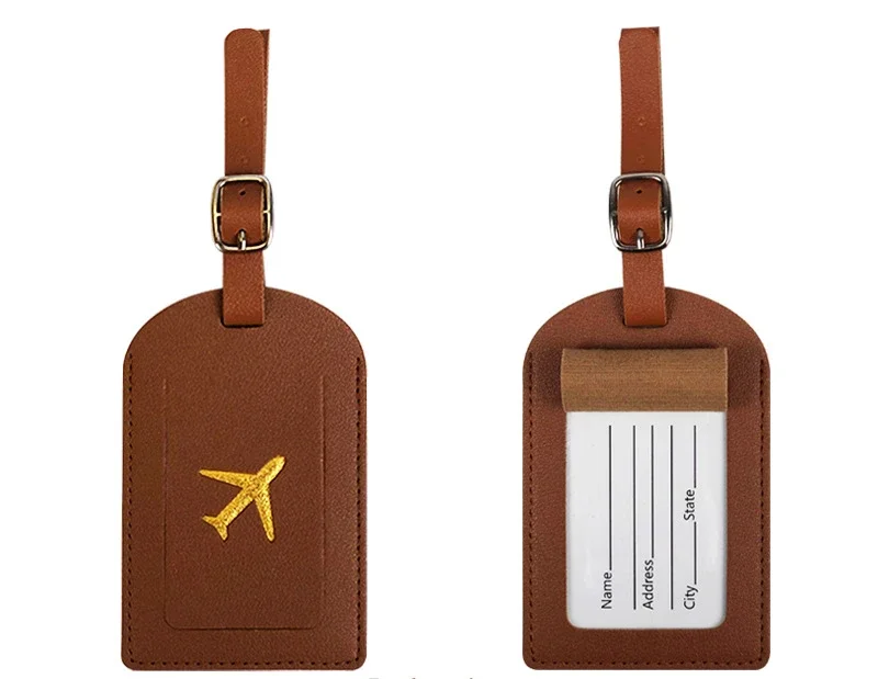 6 Pièces Etiquettes Bagages Cuir PU - Porte-Nom Valise Avec Sangle Réglable, 6 Couleurs