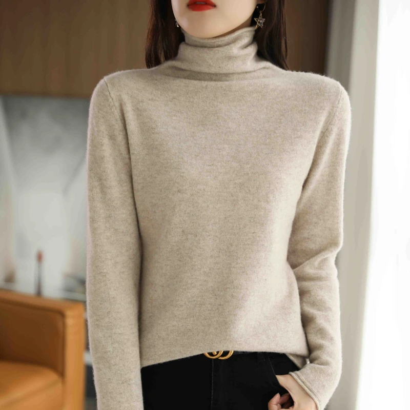 เสื้อสเวตเตอร์คอเต่า แขนยาว สีพื้น ผ้าวูลคลาสสิกสำหรับผู้หญิง ฤดูใบไม้ร่วง คุณภาพสูง นุ่ม อุ่น สวมใส่สบาย