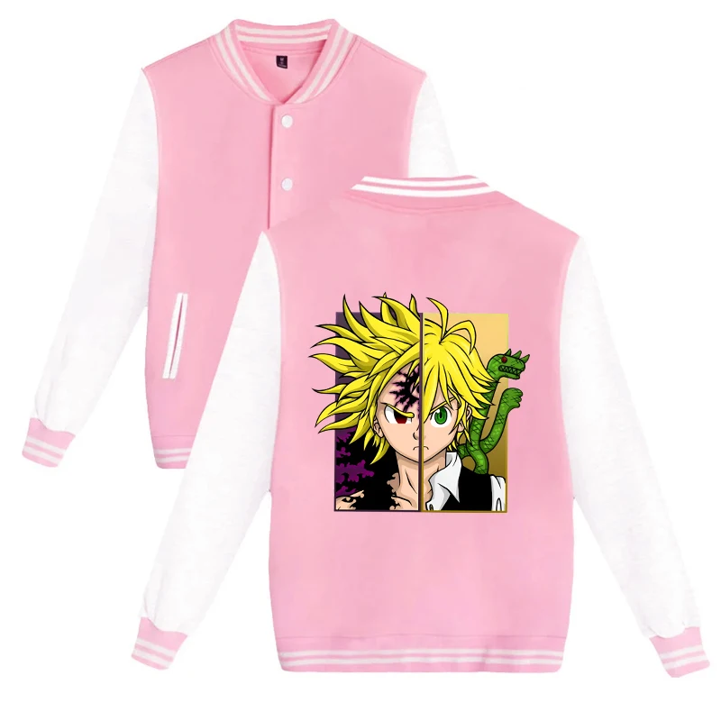 Meliodas เสื้อโค้ทแขนยาวสำหรับผู้ชายและผู้หญิง, เสื้อโค้ทลำลองแขนยาวผ้า jaket baseball ฤดูใบไม้ร่วงและ jaket baseball