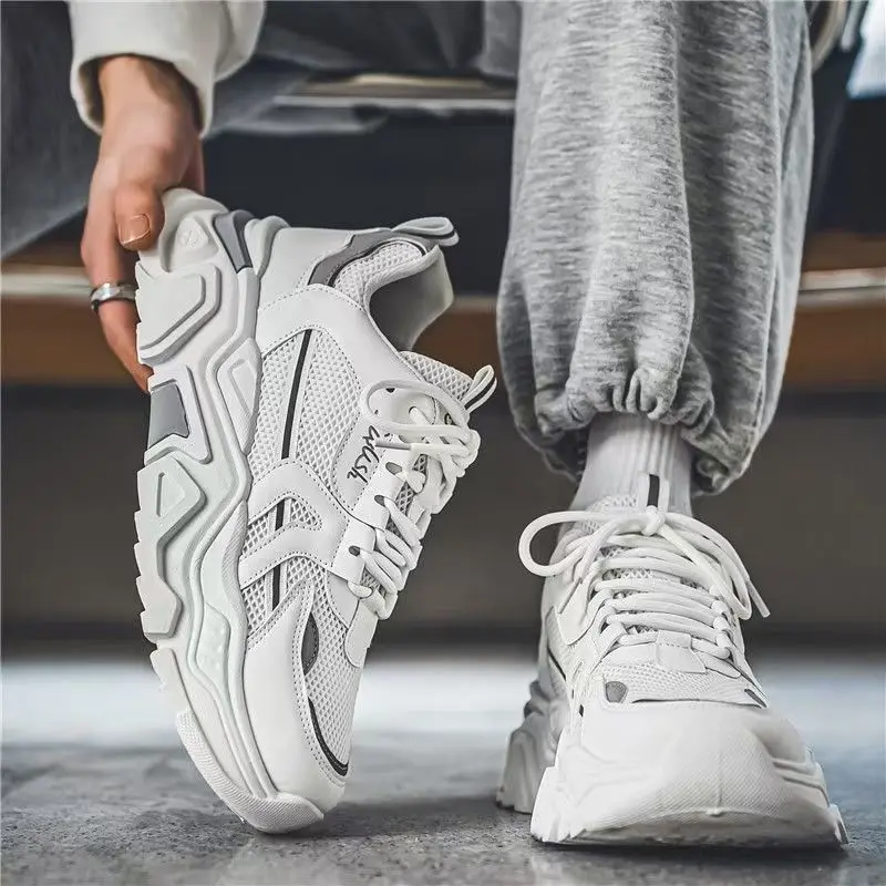 2026 Summer Men Chunky Sneakers Breathable Mesh Height Increasing Running Shoes Versatile Casual Dad Trainers