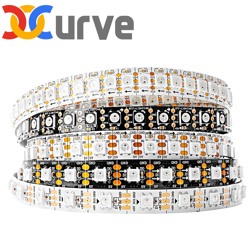 Bande LED RGB adressable individuellement, 1m 2m 4m 5m, WS2812B 30/60/74/96/100/144 pixels/leds/m, WS2812, PCB noir/blanc IP30/65/67 5V