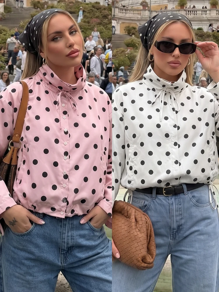Vintage Fashion Looks - Damska kurtka w kropki ze sznurkiem,