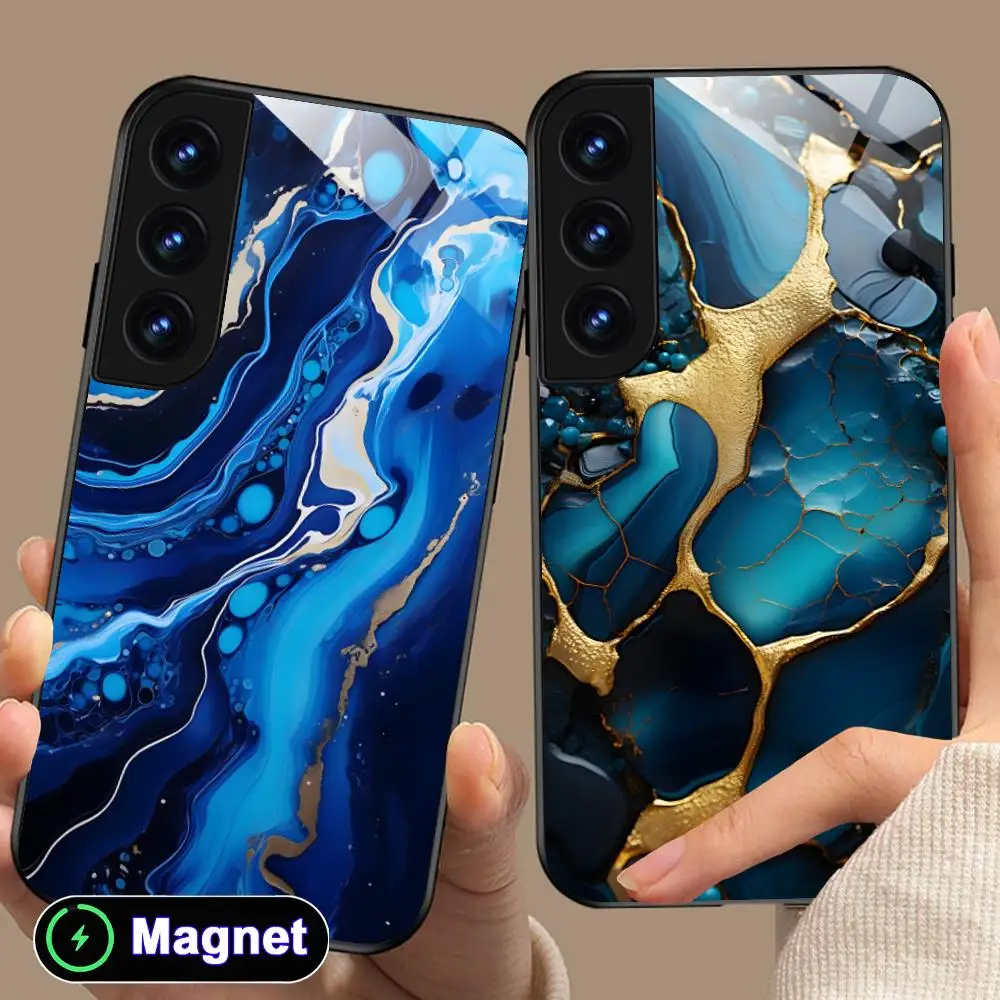 

Luxury Golden Stone Phone Case for Samsung Galaxy S26 S25 S24 S23 S22 S21 S20 Note20 Plus FE Ultra Glass Magnet Cover