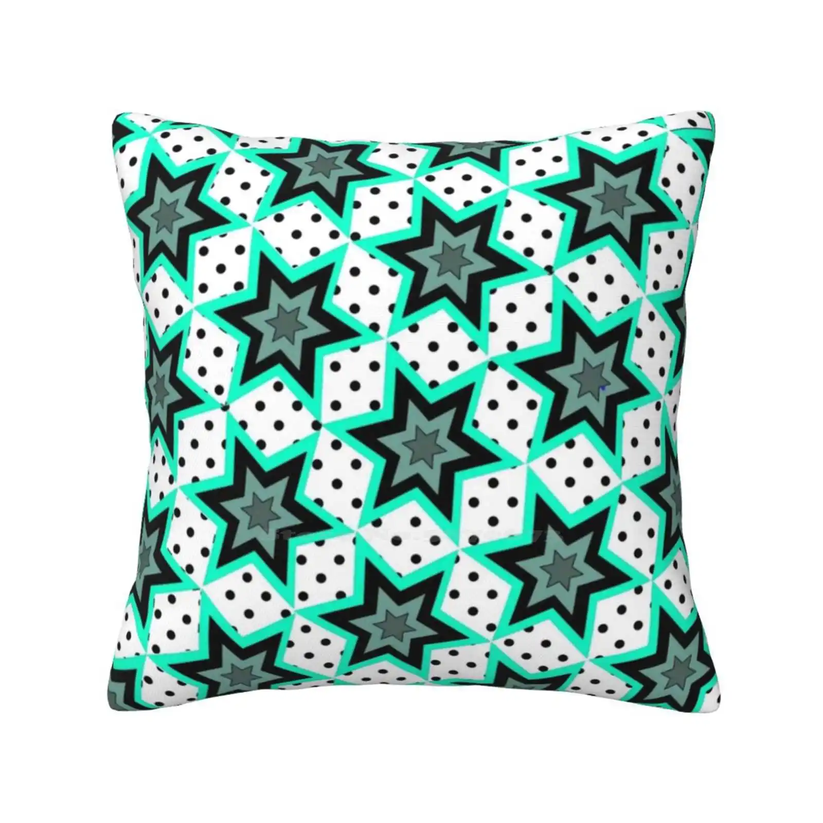 Modern Print With Stars Soft Comfortable Pillowcase 6 Pointed Stars Aqua Color Black Color Aqua Range Points Black Spots Stars