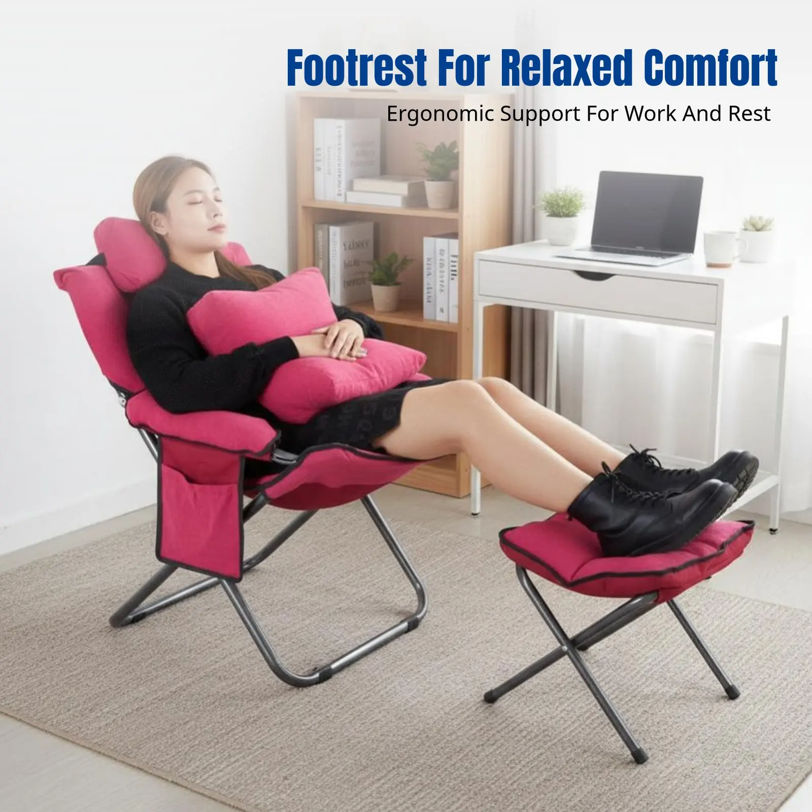 

Folding Sofa Chair, Plush Recliner with Footrest, Storage Pocket, Small Apartment, Office, Study, Nap, Multiple Colors
