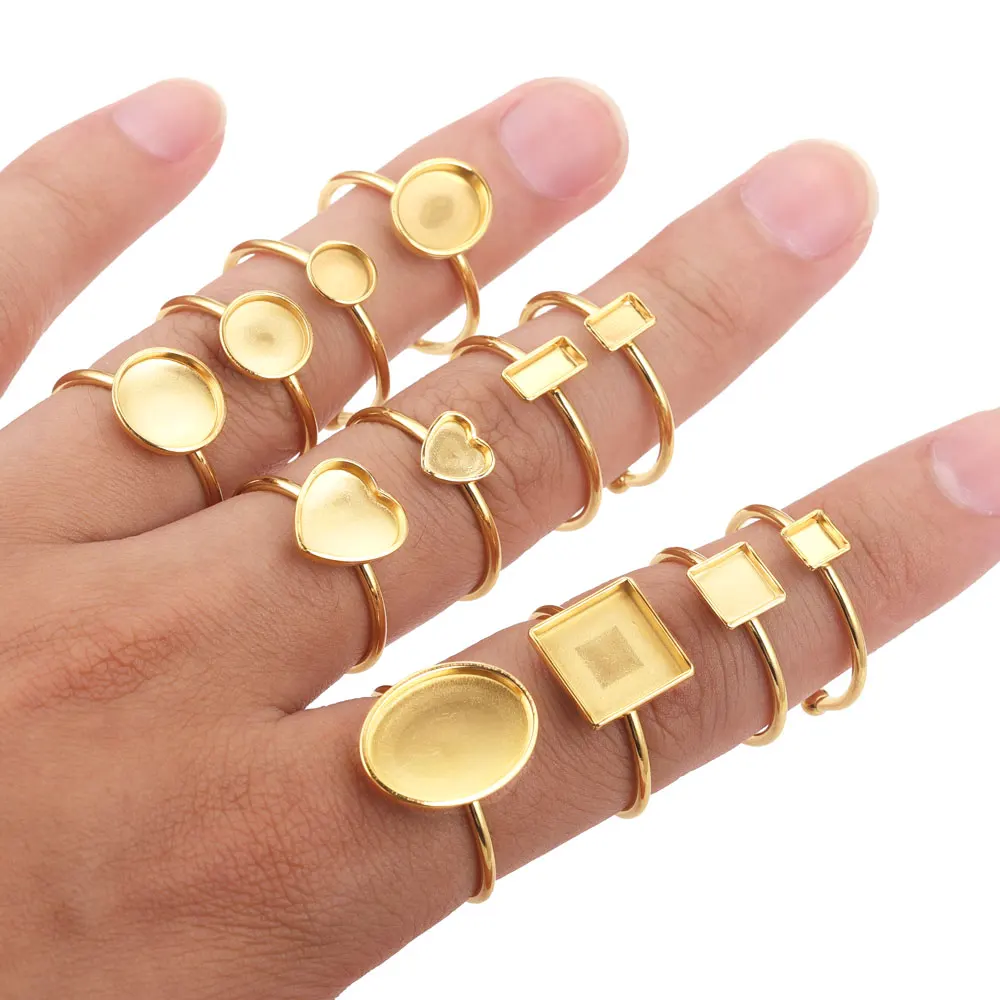 10 sztuk regulowane ustawienia otwartego pierścienia ze stali nierdzewnej pusta podstawa Bezel kaboszony pierścionki do tworzenia biżuterii DIY palec serdeczny pusty